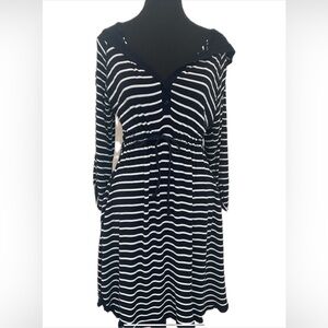 Charlie Paige Navy and White Striped 3/4 Sleeves & Hood Dress